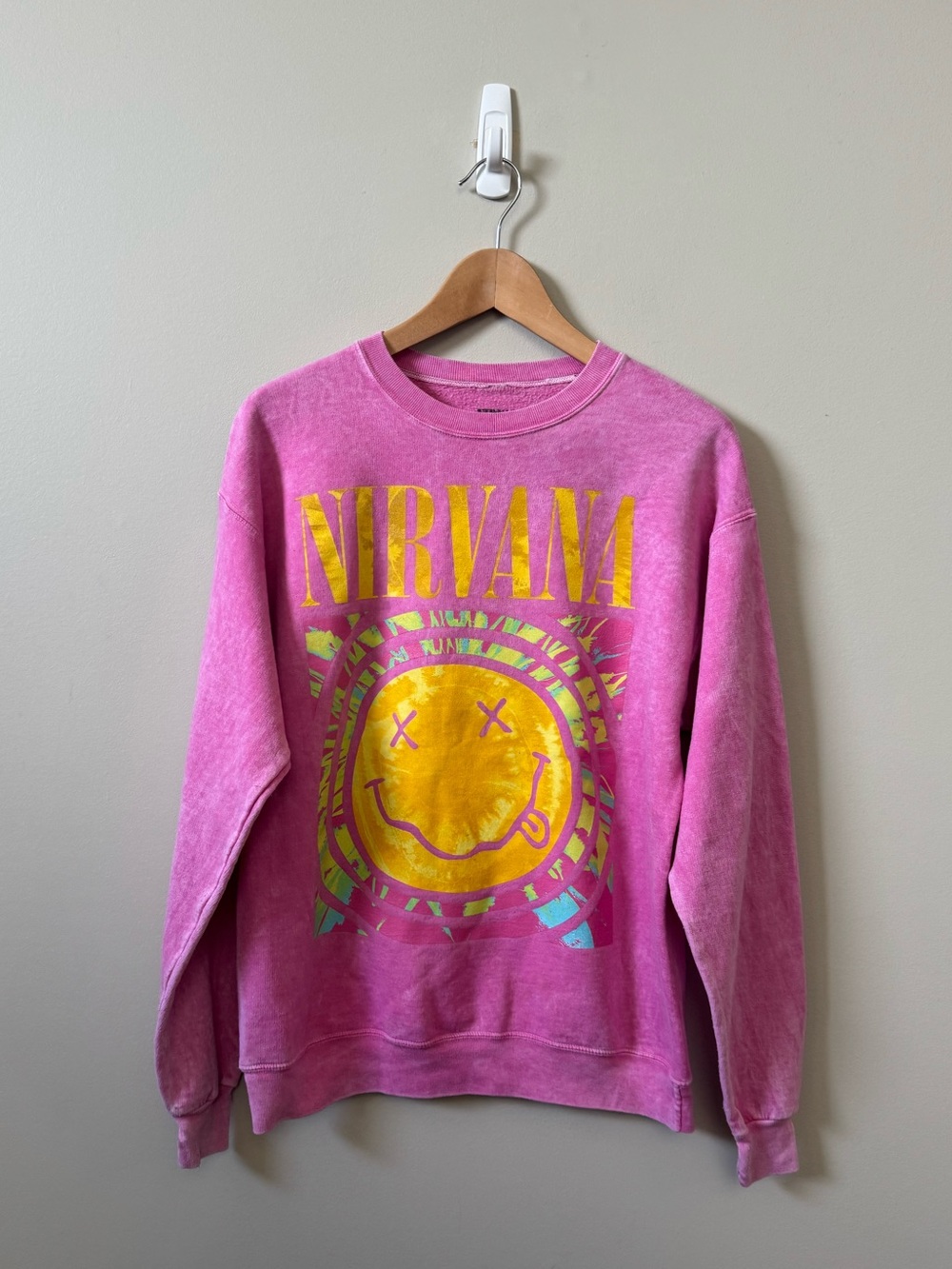 Nirvana smiley pullover pink urban outfitters sweatshirt